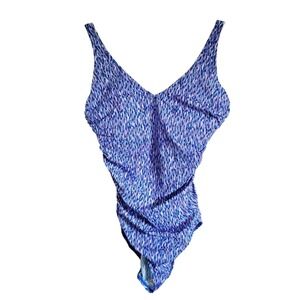 Miraclesuit Talbots 12 Swimsuit Blue Purple‎ Print One Piece Size L Ruched Front